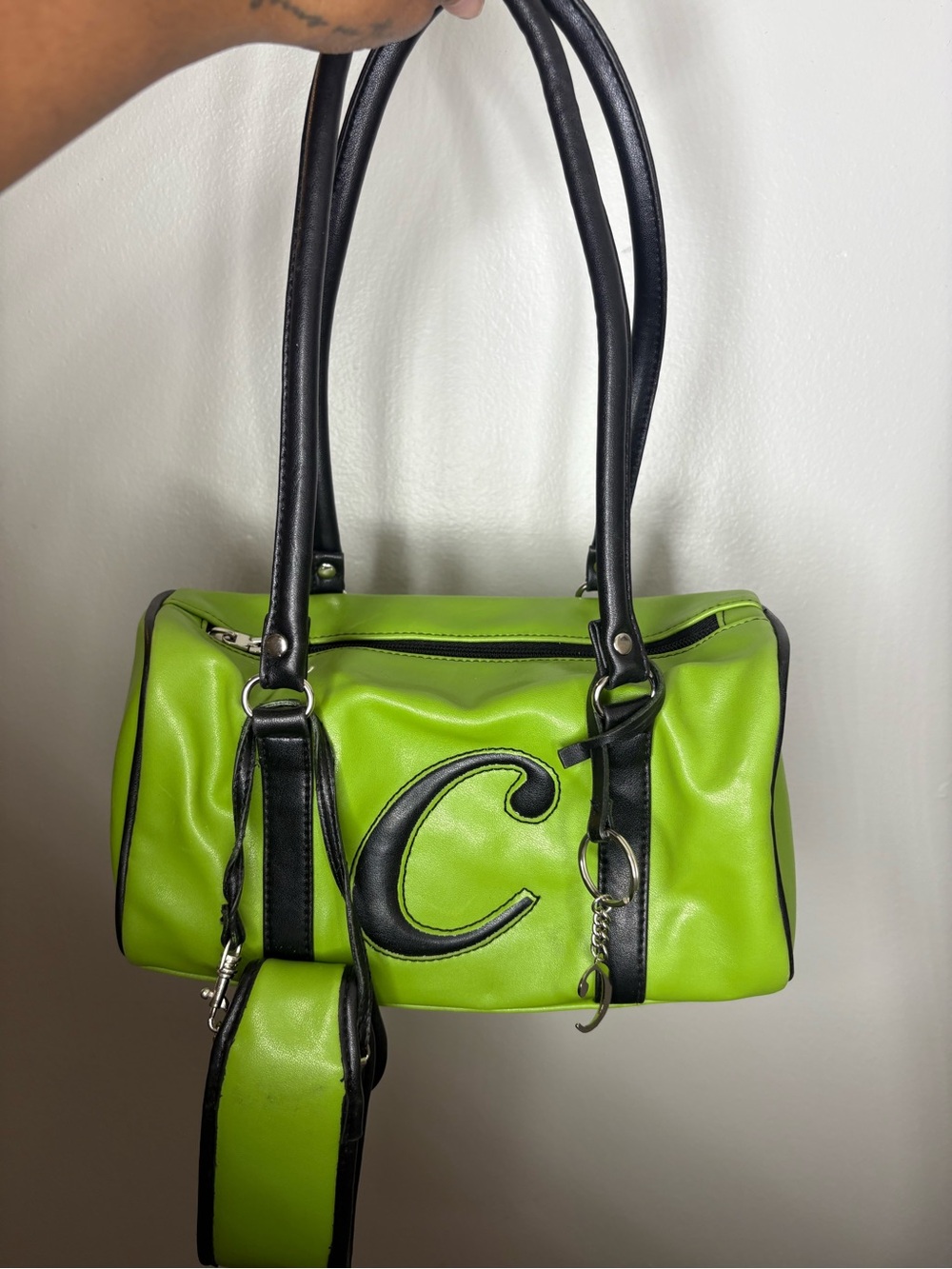 C Lime Green Shoulder Bag with Black Trim